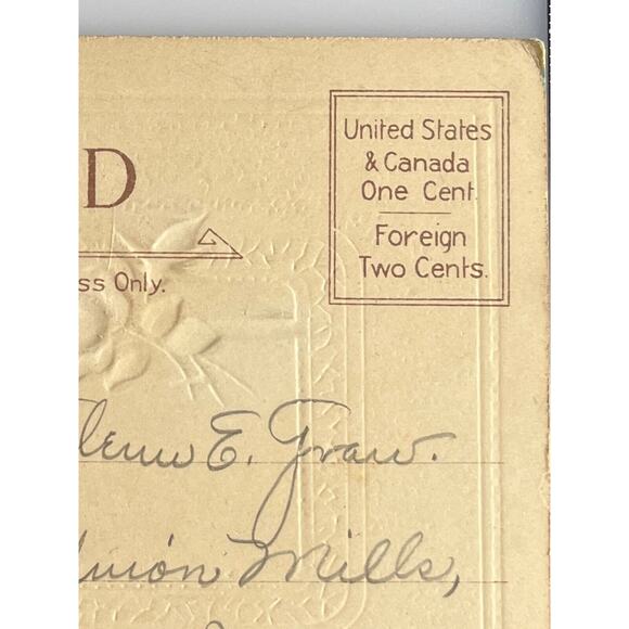 Antique 1917 Postcard Ephemera Embossed Unposted Signed Sparrow Flower Rose SEE - Picture 5 of 5